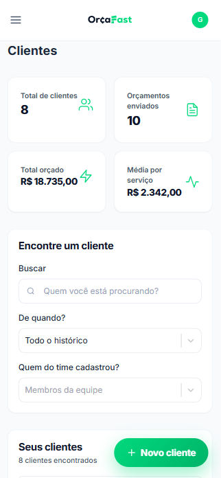 Clients overview screen from OrçaFast