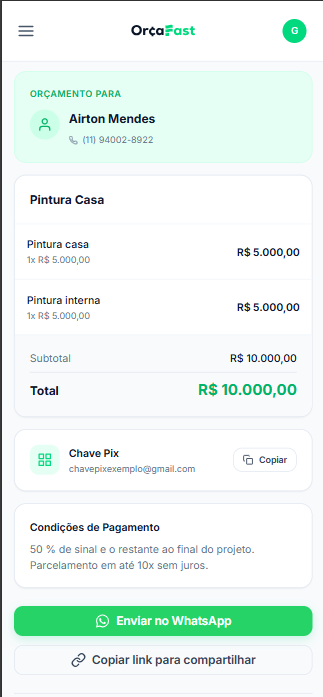 Shared quote screen from OrçaFast